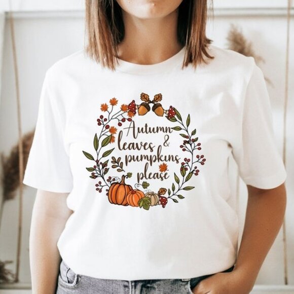 Gildan Other - Autumn Leaves and Pumpkin Please Shirt, Cute Fall T-Shirt